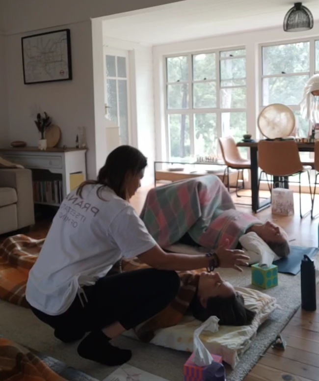 facilitating group breathwork in Prana Cottage